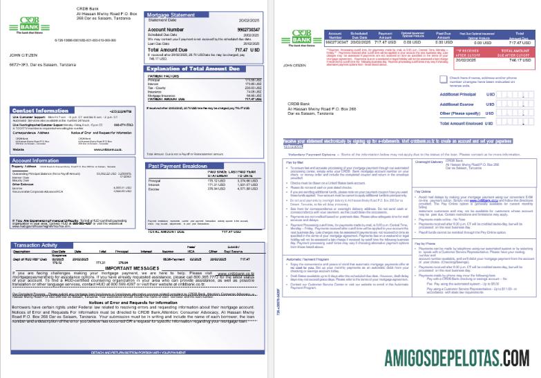 Extrato de hipoteca do banco CRDB da Tanzânia em formatos Word e PDF, 3 páginas 1 2 baixar para verificação